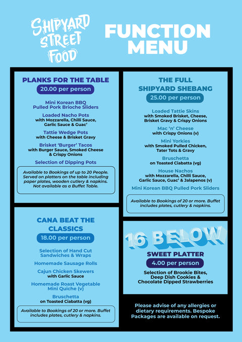 Shipyard Street Food Function Menu